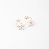 Cubic Zirconia & 18K Gold-Plated Double-Flower Stud Earrings