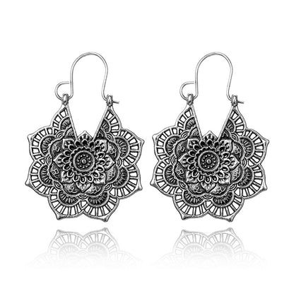 Silver-Plated Floral Huggie Earrings, silver huggie earrings, botanical inspired, styled look
