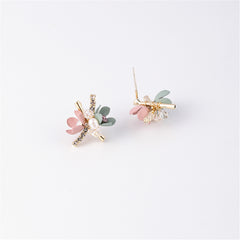 Cubic Zirconia & 18K Gold-Plated Flower Stud Earrings