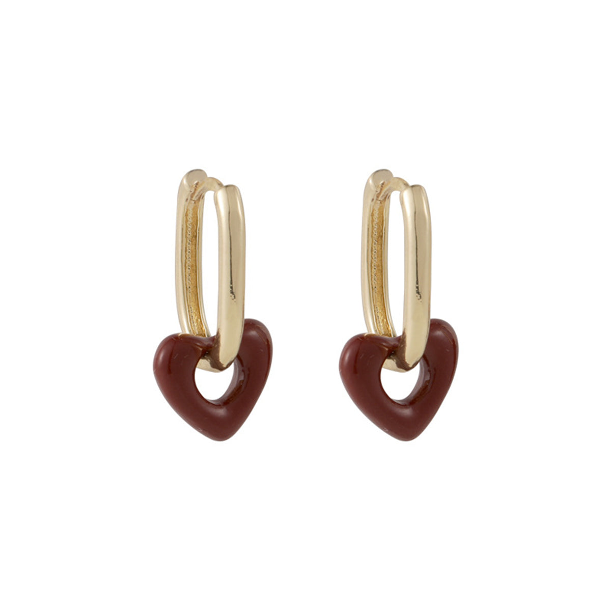 Red Enamel & 18K Gold-Plated Heart Charm Huggie Earrings