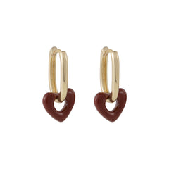 Red Enamel & 18K Gold-Plated Heart Charm Huggie Earrings