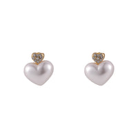 Pearl & Cubic Zirconia Heart Stud Earrings