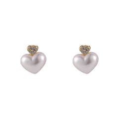 Pearl & Cubic Zirconia Heart Stud Earrings