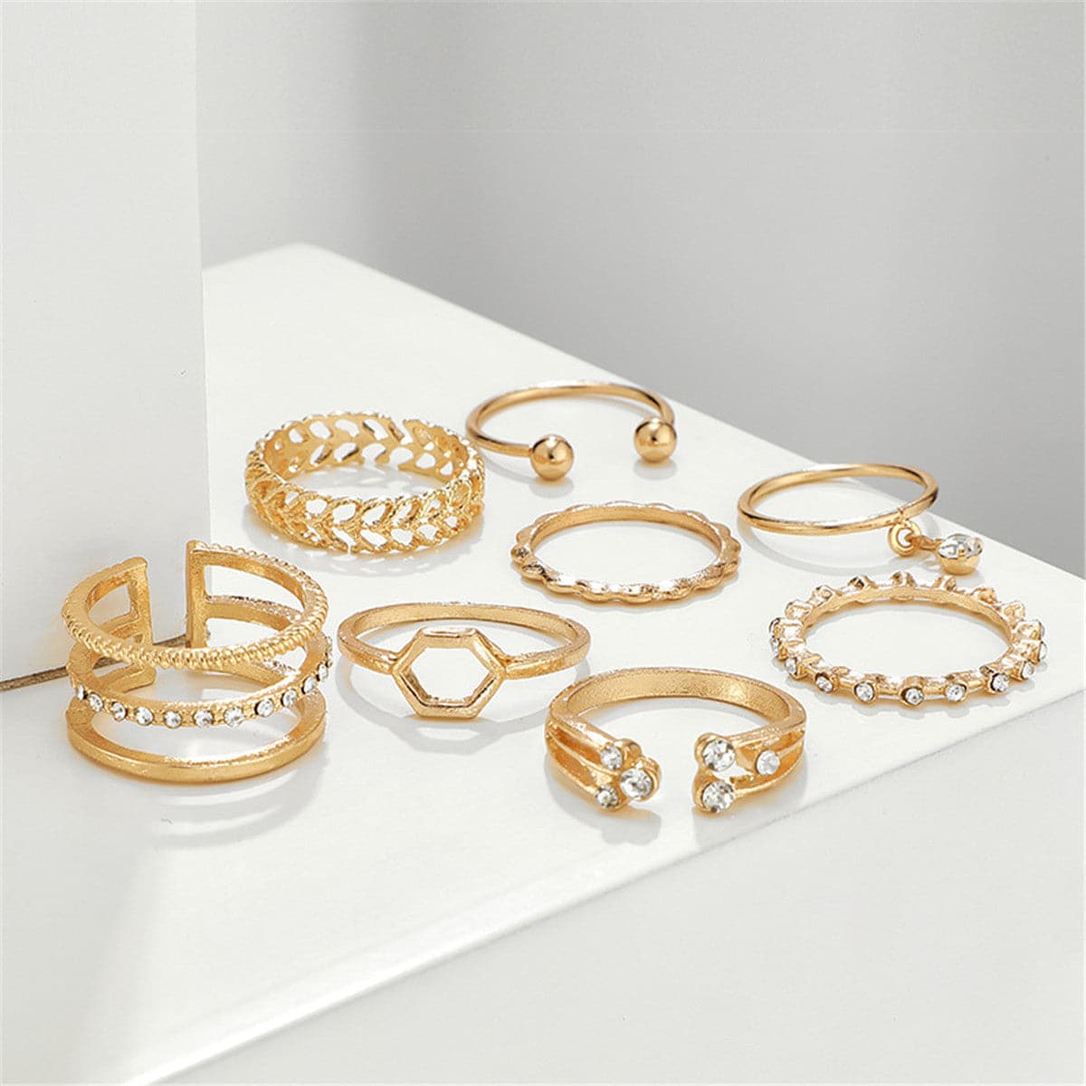Cubic Zirconia & 18K Gold-Plated Openwork Octagon Ring Set