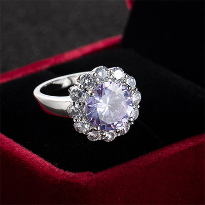 Blue Crystal and Cubic Zirconia Silver-Plated Halo Ring, silver statement rings for women, styled look