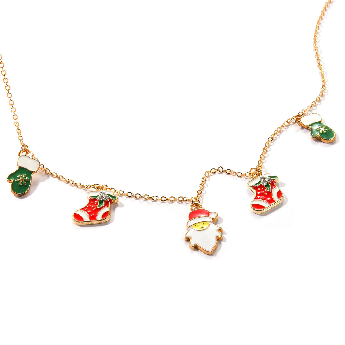 Cubic Zirconia & 18K Gold-Plated Christmas Charm Station Necklace