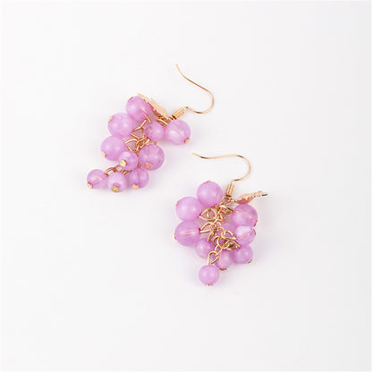 Purple Acrylic and 18K Gold-Plated Grape Drop Earrings, gold drop earrings for women, dainty minimalist design, styled look