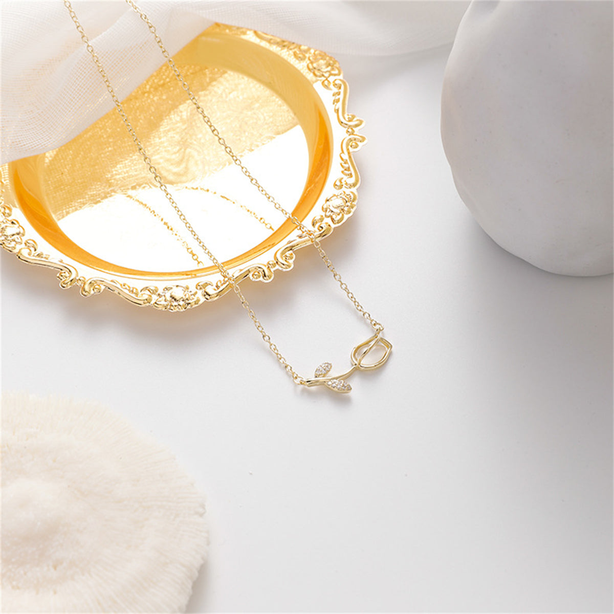 Cat's Eye & Cubic Zirconia Rose Pendant Necklace