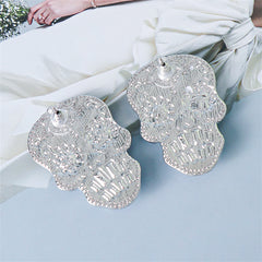 Blue Crystal & Pearl Silver-Plated Calavera Drop Earrings