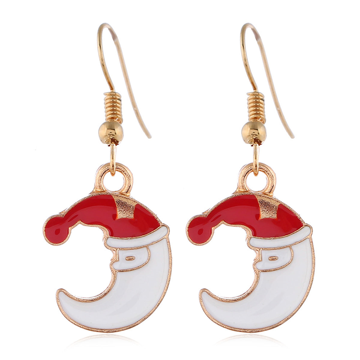 Red Enamel and 18K Gold-Plated Crescent Moon Santa Pendant Necklace Set, gold drop earrings for women, lifestyle look