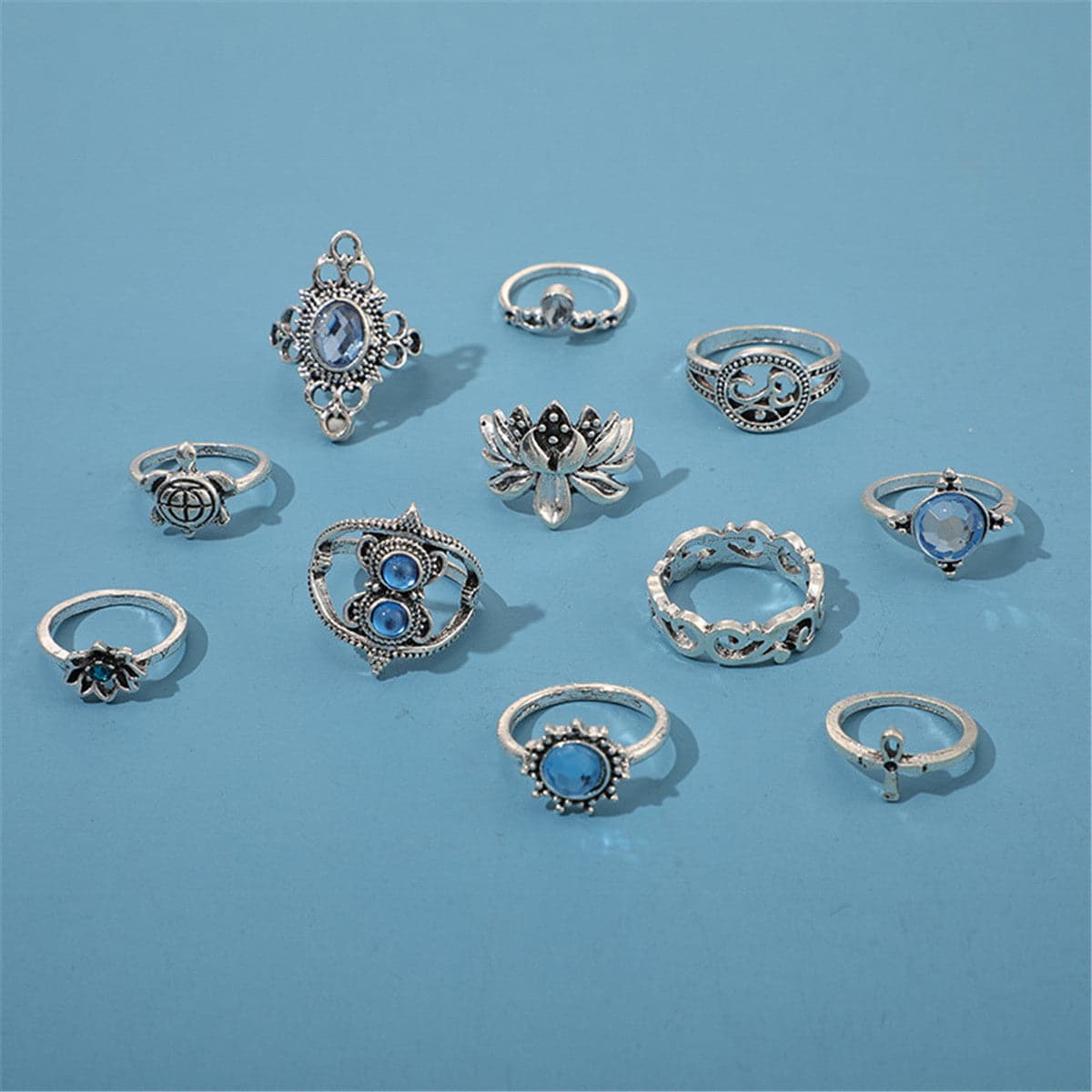 Cubic Zirconia & Silver-Plated Tortoise Ring Set