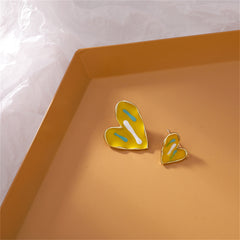 Yellow Enamel & 18K Gold-Plated Asymmetric Heart Stud Earrings