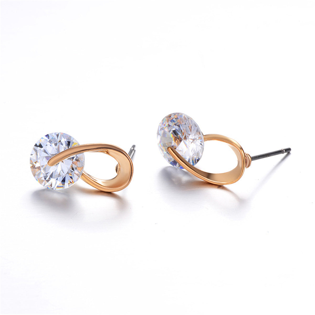 Crystal and 18K Gold-Plated Round-Cut Drop Earrings, gold drop earrings for women, everyday style, side view