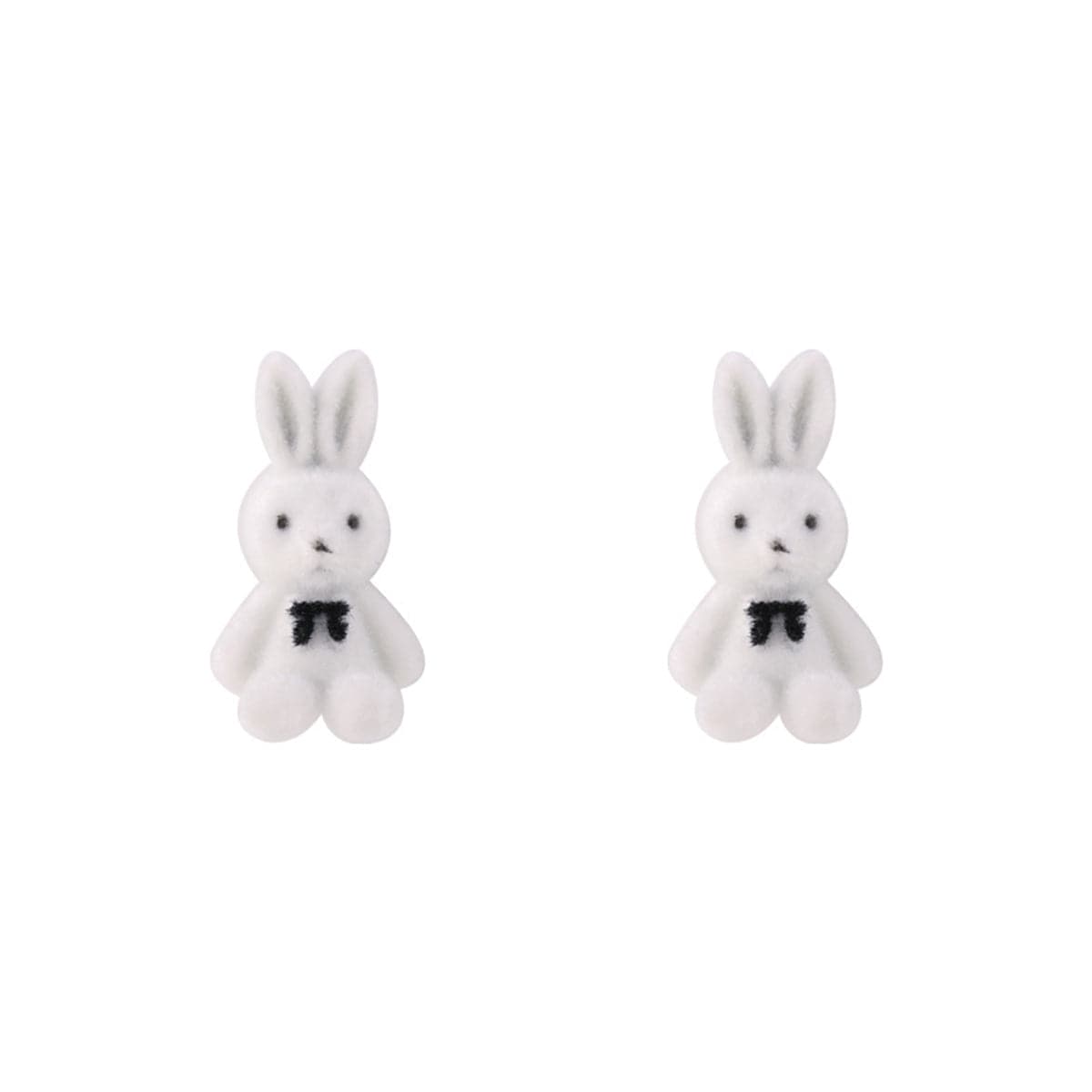 White Gabardine and Silver-Plated Rabbit Stud Earrings, silver stud earrings for women, everyday style, side view