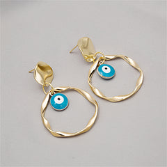 Enamel & 18K Gold-Plated Evil Eye Twisted Circle Drop Earrings