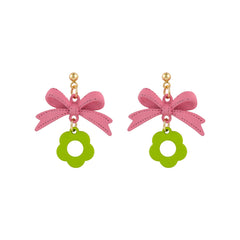 Green Enamel & 18K Gold-Plated Bow & Flower Drop Earrings