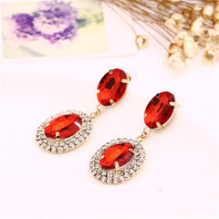 Red Crystal & Cubic Zirconia Oval Tiered Drop Earrings
