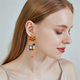 Cubic Zirconia Pumpkin & Ghost Dangle Drop Earrings