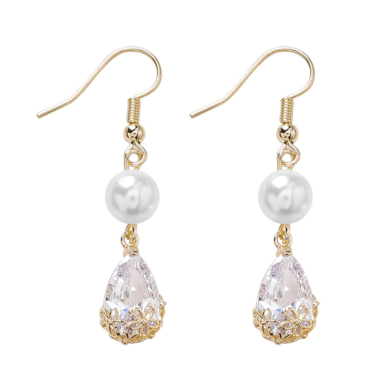 Pearl and Crystal Double-Tier Floral Drop Earrings, drop earrings for women, everyday style, styled look