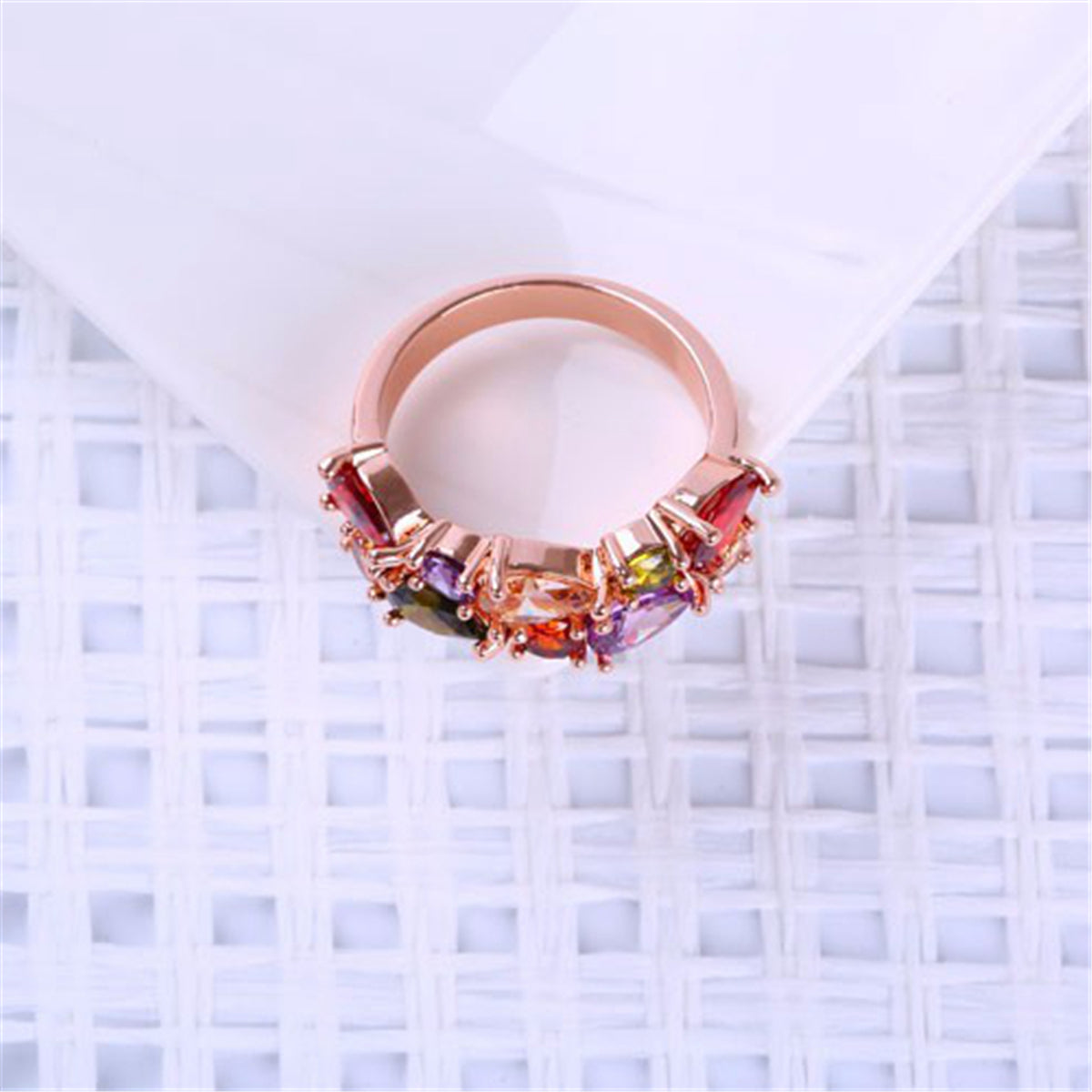 Crystal & 18K Rose Gold-Plated Pear-Cut Cluster Ring