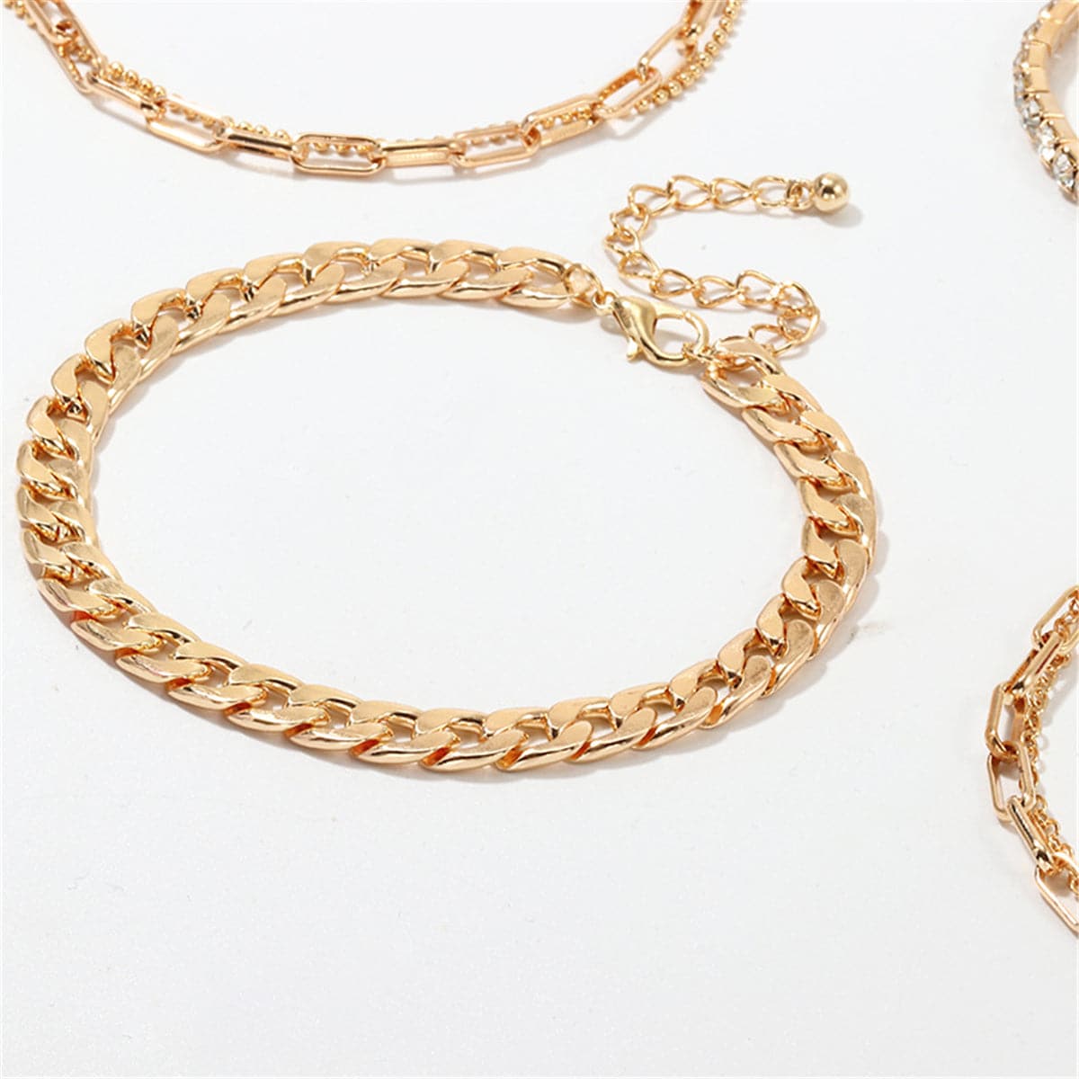 Cubic Zirconia and 18K Gold Plated Figaro Chain Anklet Set, jewelry gift sets for women, everyday style, styled look