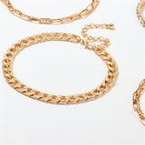 Cubic Zirconia & 18K Gold Plated Figaro Chain Anklet Set
