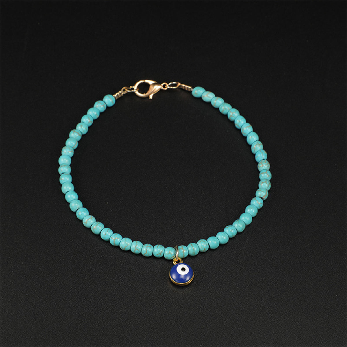 Turquoise and 18K Gold-Plated Beaded Anklet, gold anklet bracelet, botanical inspired, styled look