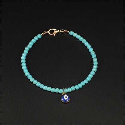 Turquoise and 18K Gold-Plated Beaded Anklet, gold anklet bracelet, botanical inspired, styled look