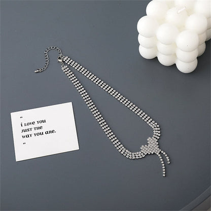 Cubic Zirconia and Silver-Plated Heart Tassel Choker Necklace, silver pendant necklace for women, side view