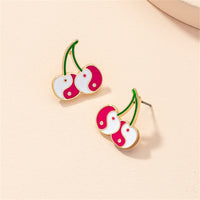 Red & White Enamel Yin Yang Cherry Stud Earrings