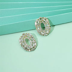 White Cubic Zirconia & 18K Gold-Plated Ova Stud Earrings
