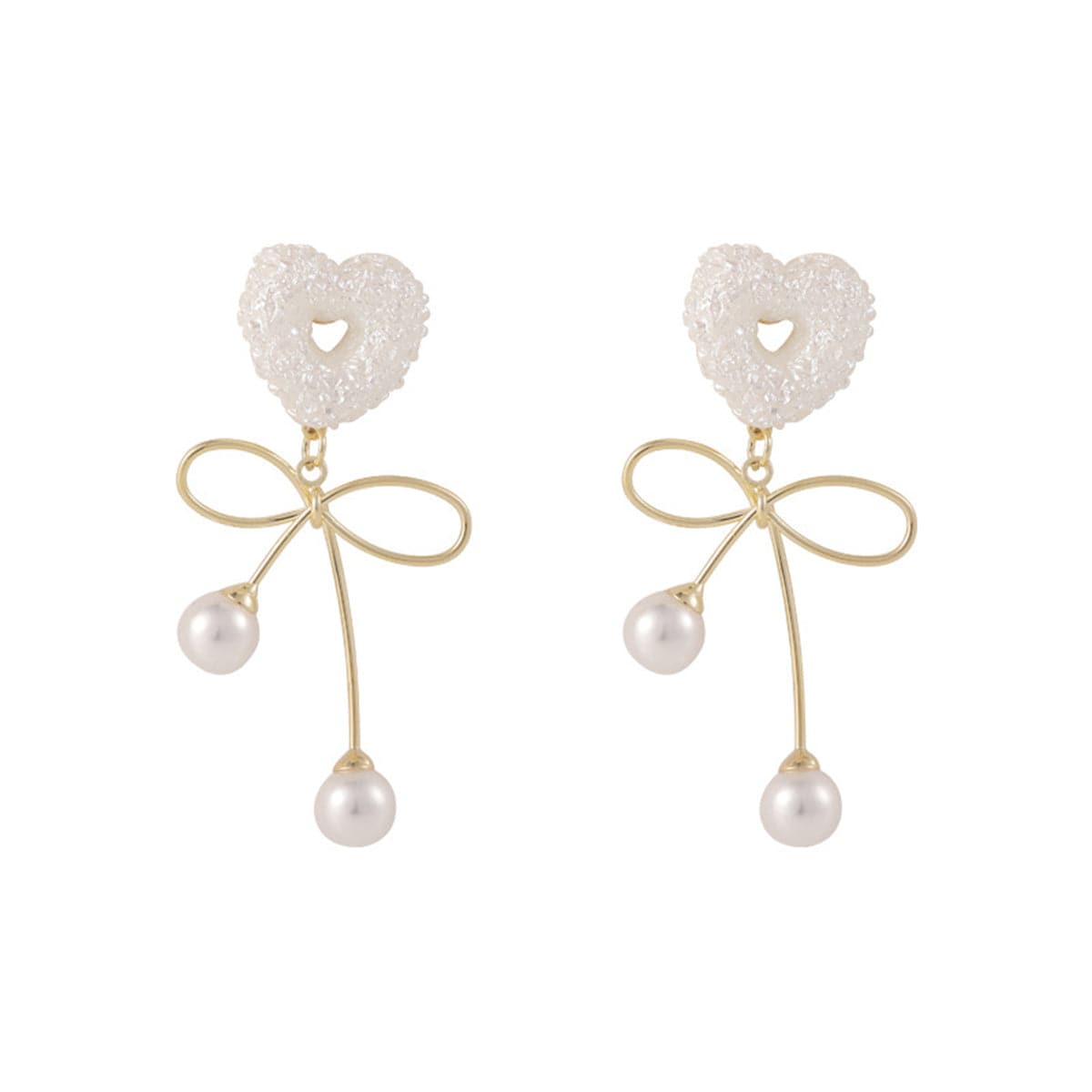 Pearl & Resin 18K Gold-Plated Heart Bow Drop Earrings