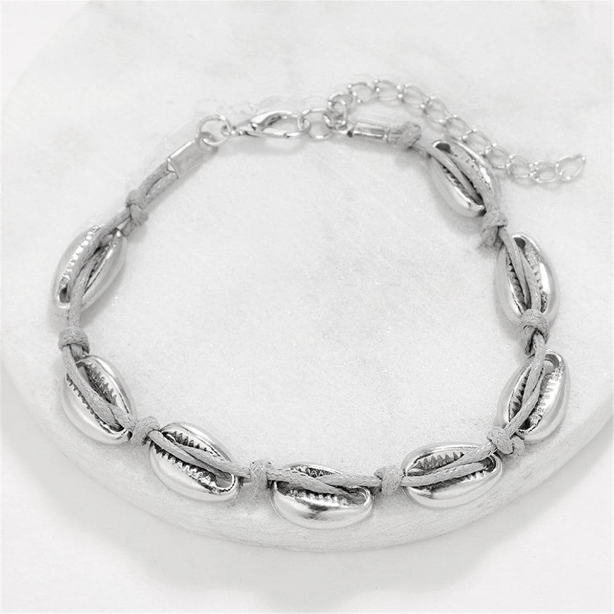 Silver-Plated Bead Shell Map Charm Bracelet Set