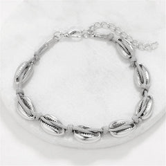 Silver-Plated Bead Shell Map Charm Bracelet Set