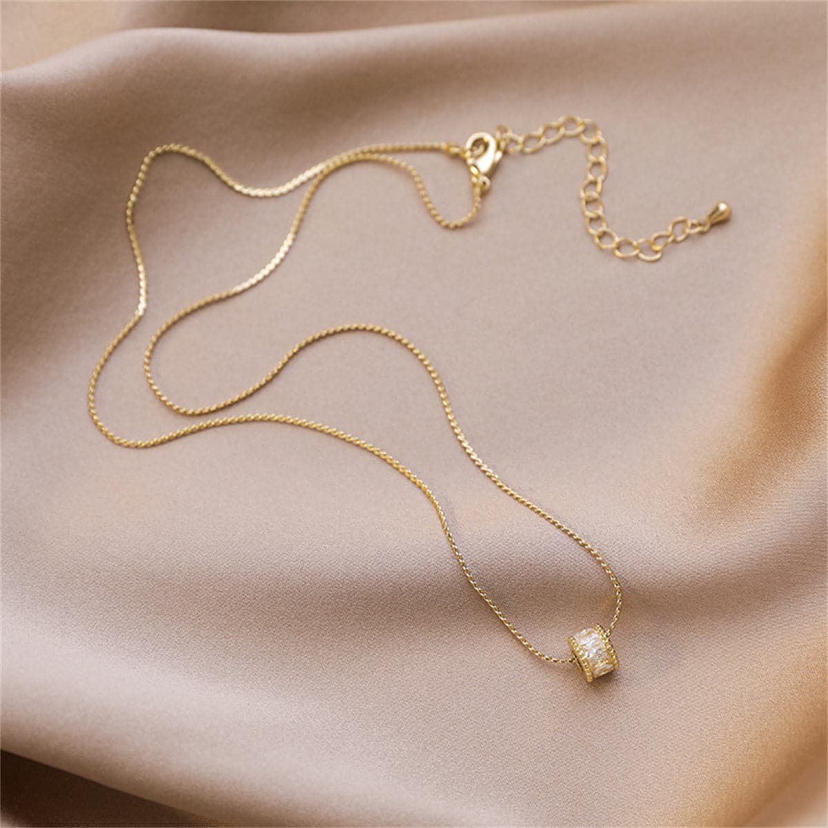 Cubic Zirconia & 18K Gold-Plated Cylinder Pendant Necklace