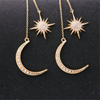 Cubic Zirconia & Goldtone Sun & Moon Drop Earrings