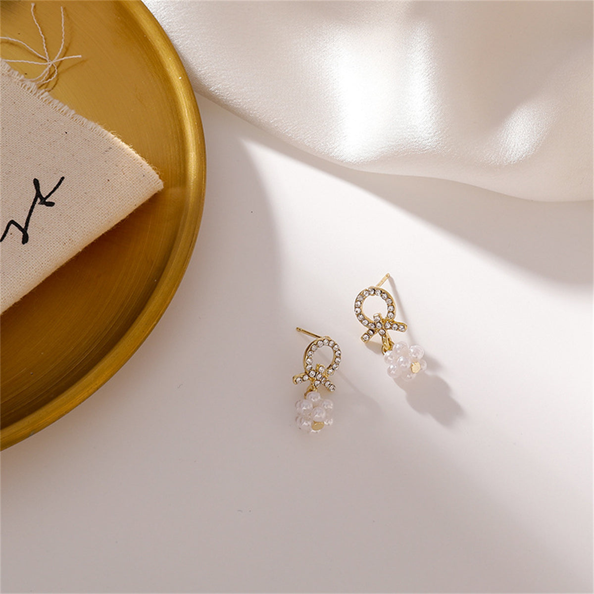 Pearl & Cubic Zirconia Pavé Cluster Drop Earrings
