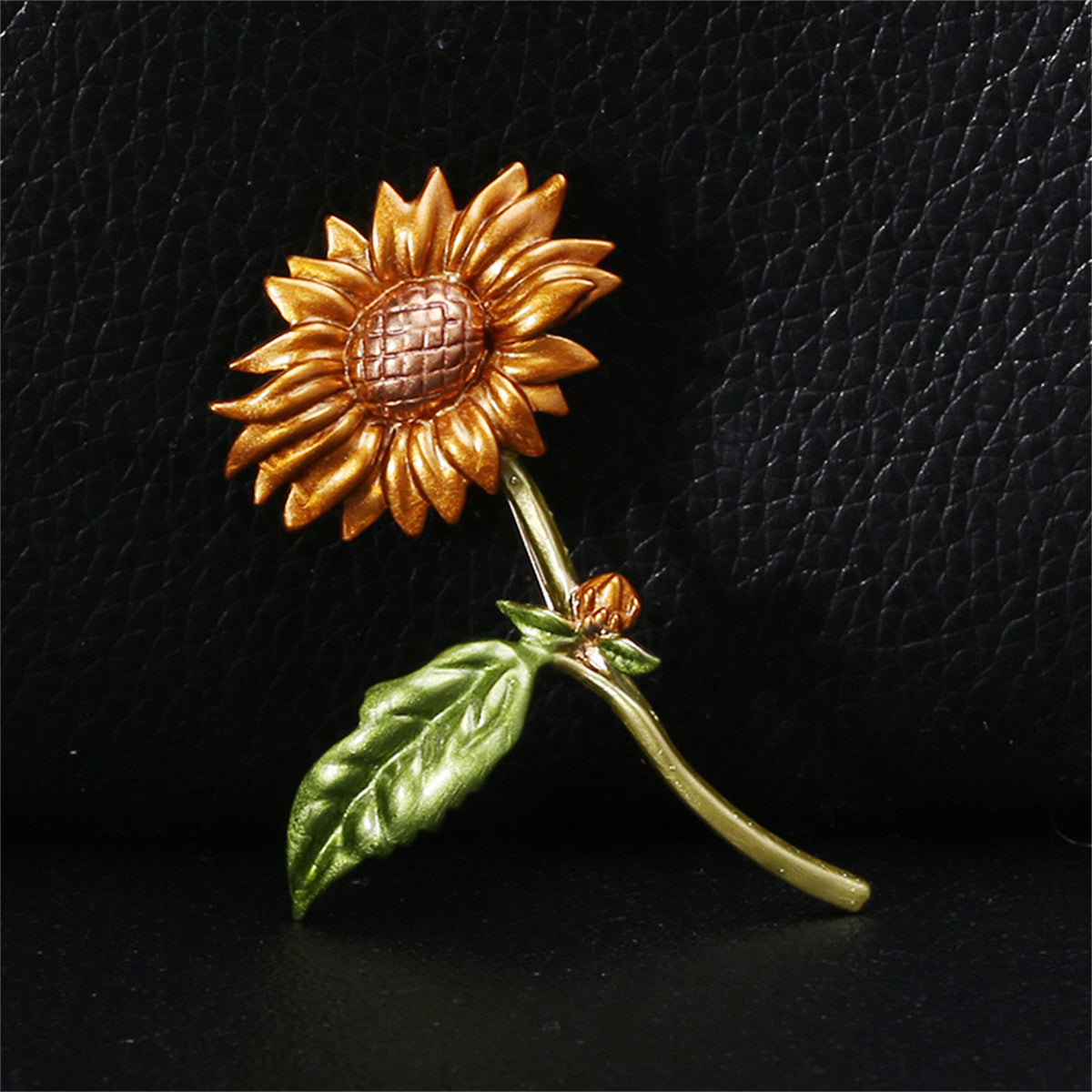 Green Enamel & 18K Gold-Plated Sunflower Brooch