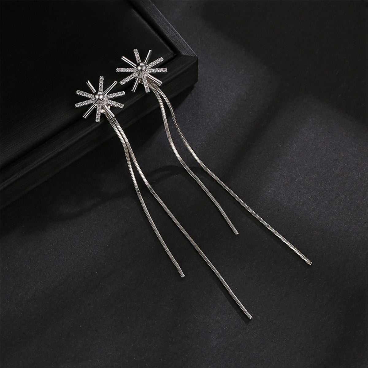 Cubic Zirconia & Silver-Plated Snowflake Tassel Ear Cuffs & Dangling Charm