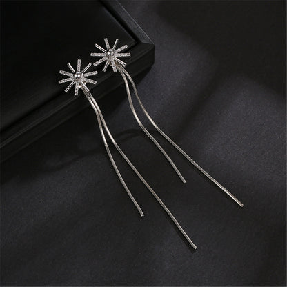 Cubic Zirconia and Silver-Plated Snowflake Tassel Ear Cuffs and Dangling Charm, silver drop earrings for women, styled look