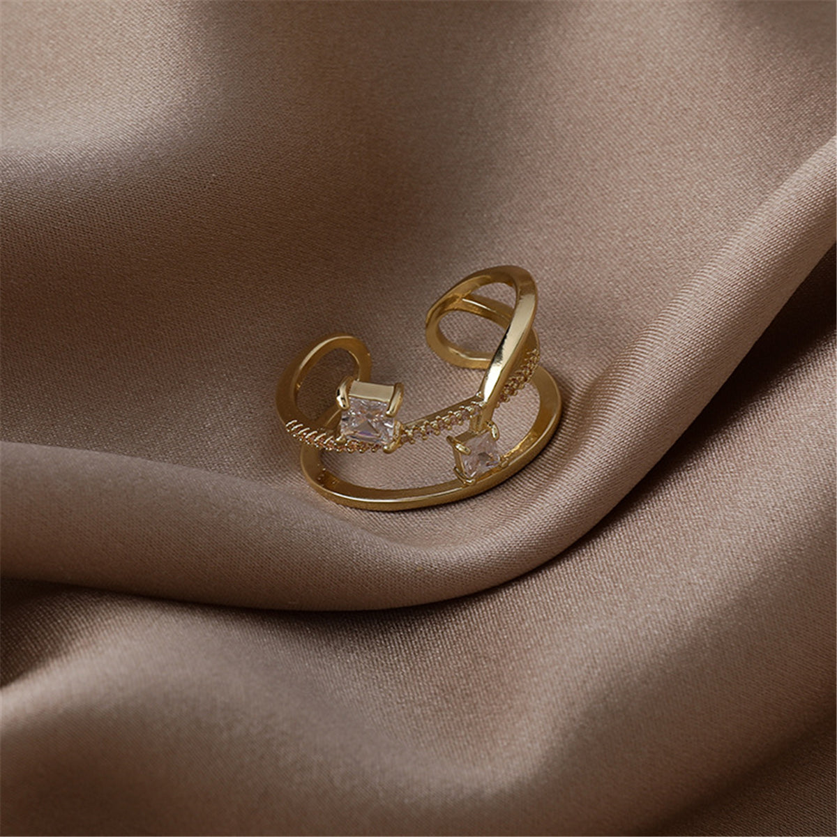 Cubic Zirconia and Crystal 18K Gold-Plated Botany Open Ring, gold statement rings for women, styled look