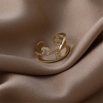 Cubic Zirconia and Crystal 18K Gold-Plated Botany Open Ring, gold statement rings for women, styled look