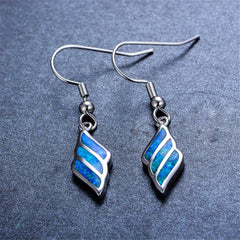 Blue Opal & Silvertone Wing Drop Earrings - streetregion