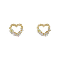 Pearl & Cubic Zirconia Openwork Floral Heart Stud Earrings