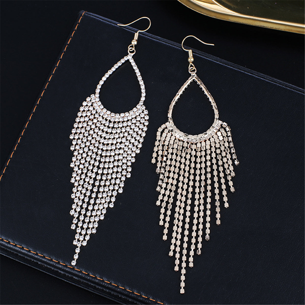 Cubic Zirconia and 18K Gold-Plated Open Tassel Drop Earrings, gold drop earrings for women, everyday style, lifestyle look