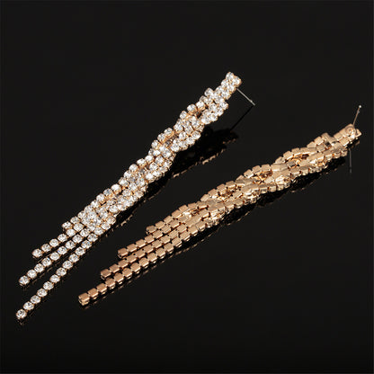 Cubic Zirconia and 18K Gold-Plated Crossing Line Drop Earrings, gold drop earrings for women, detail close-up