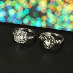 Cubic Zirconia & Silver-Plated Pavé Teardrop Ring Set