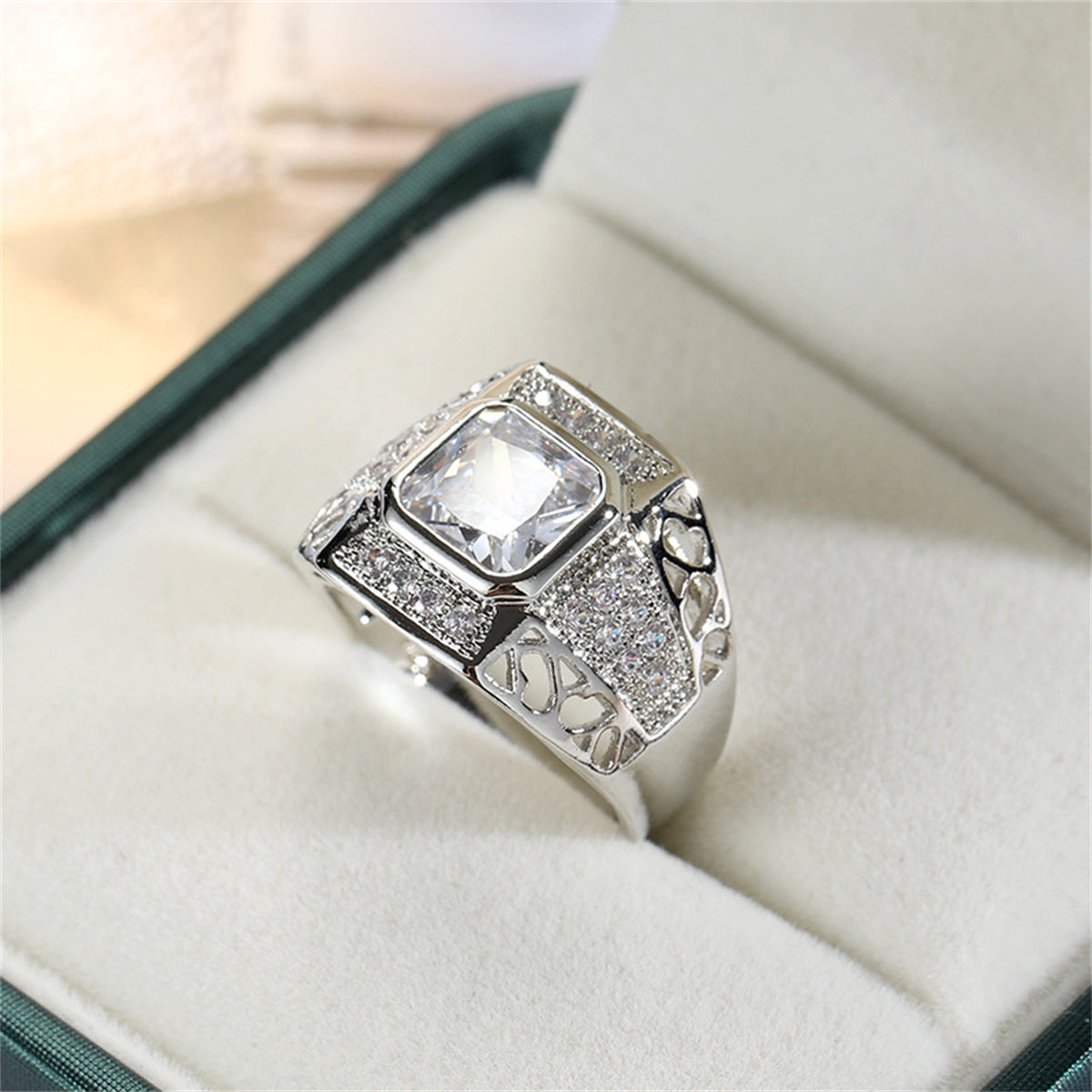 Crystal & Cubic Zirconia Openwork Bezel Cushion-Cut Ring