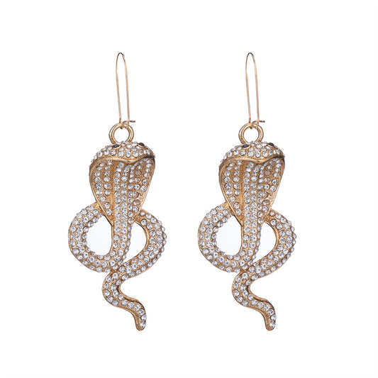 Cubic Zirconia and 18K Gold-Plated Snake Drop Earrings, gold drop earrings for women, everyday style, front view