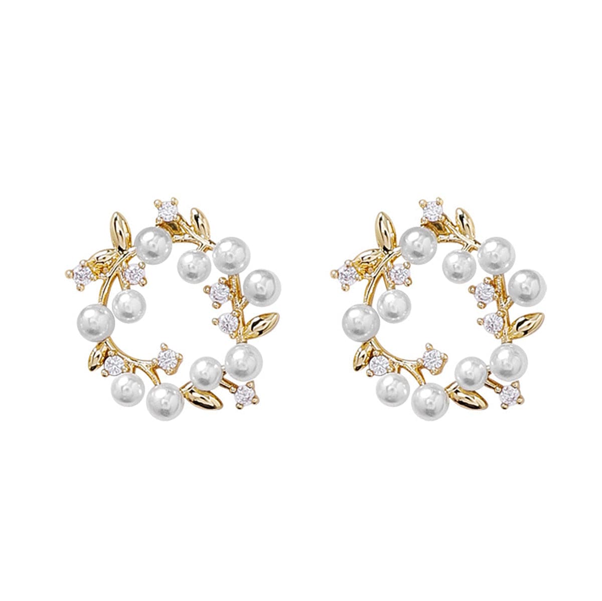 Pearl and Cubic Zirconia Botanical Wreath Stud Earrings, stud earrings for women, dainty minimalist design, styled look